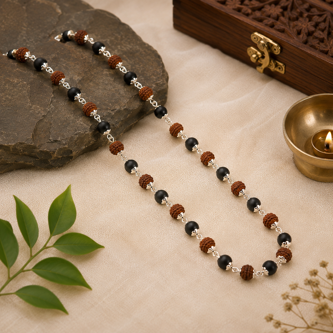 Silver Plated Divya Rudraksha Karungali Mala